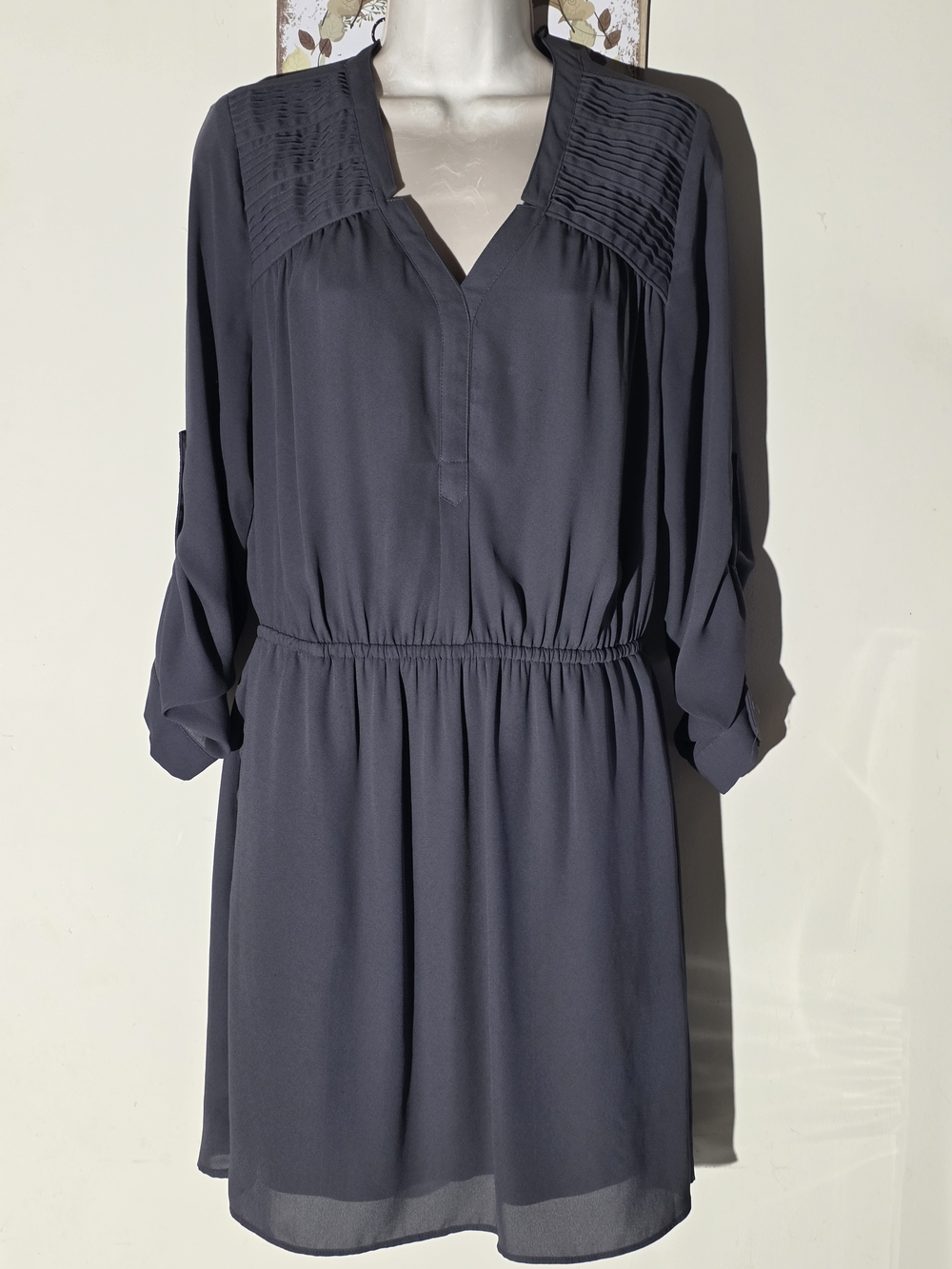 DR2 Slate Gray Long-Sleeve V-Neck Tunic Dress (Size S)